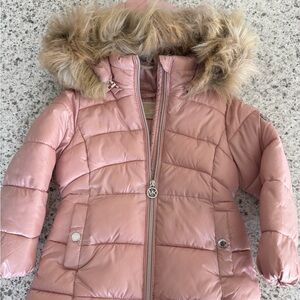 Michael Kors Blush Puffer Jacket with Faux Fur
